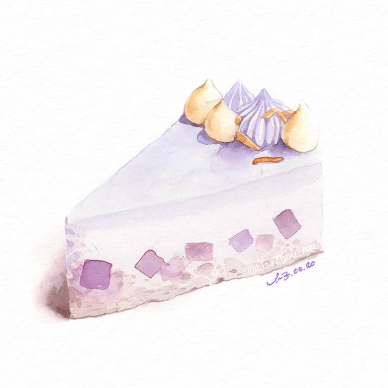 紫芋ケーキ|LisaZhou_Art的pixiv水彩画插画图片