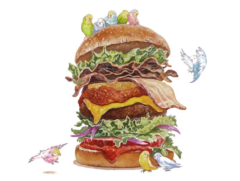 小鸟达と巨大ハンバーガー|kanou的Pixiv美食插画图片