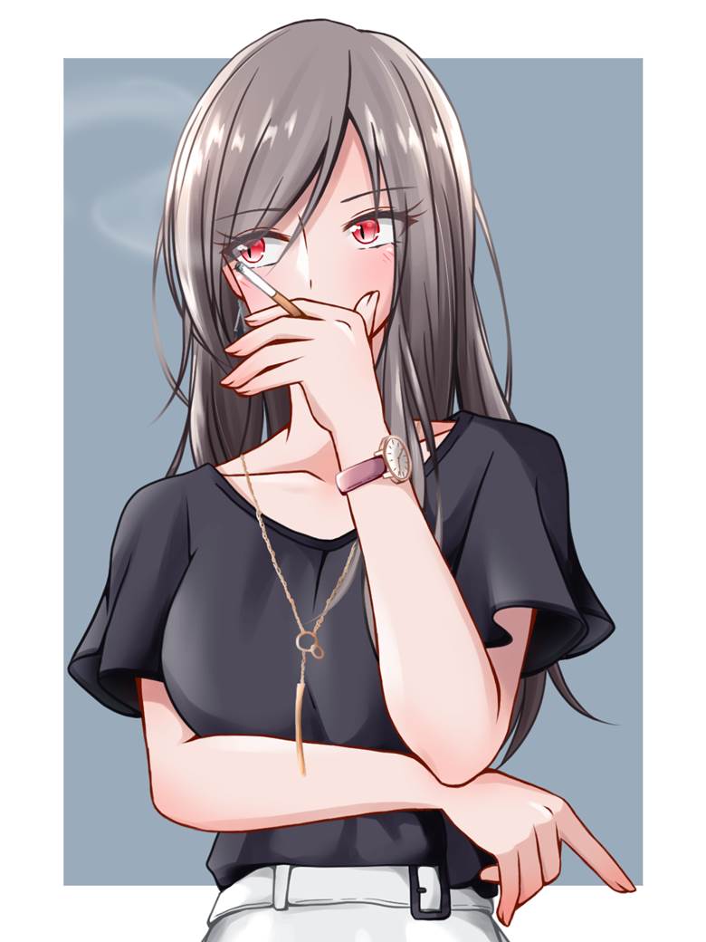 原创, 姐姐, 香烟, 长发, red eyes, 杏眼