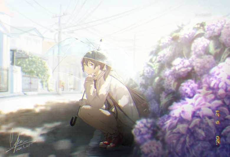 原创, 女孩子, 原创, 风景, 透明伞, scene, 紫阳花, tree shade, background