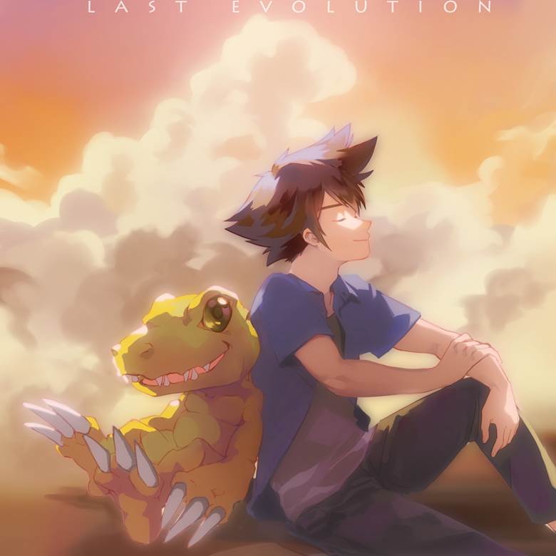 一张数码怪兽,亚古兽,digimon,八神太一,夕阳,LASTEVOLUTION绊,数码宝贝大冒险,数码宝贝,日落绘画图片