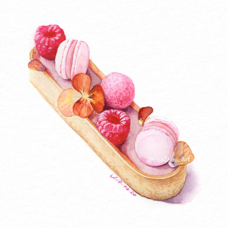 dish, hand drawn, watercolor, food porn, 食物, 手绘, Tart, dessert