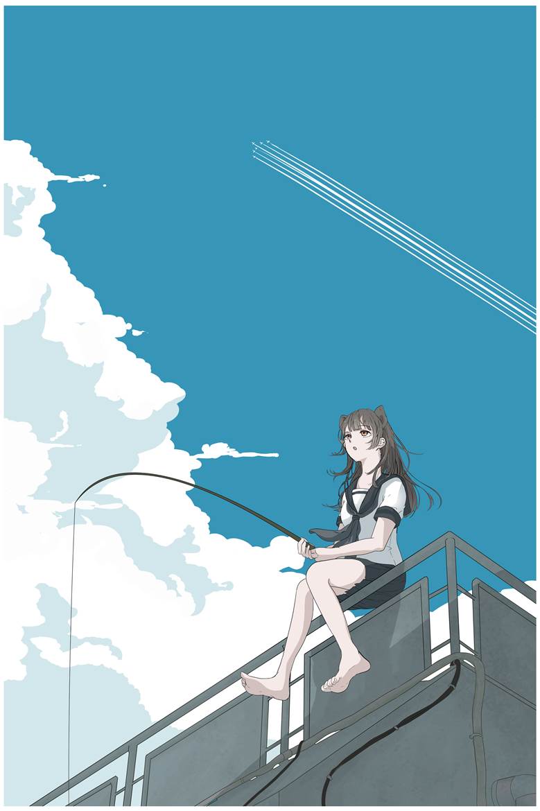 ひとときの线|よしざわ的飞行机云天空插画图片