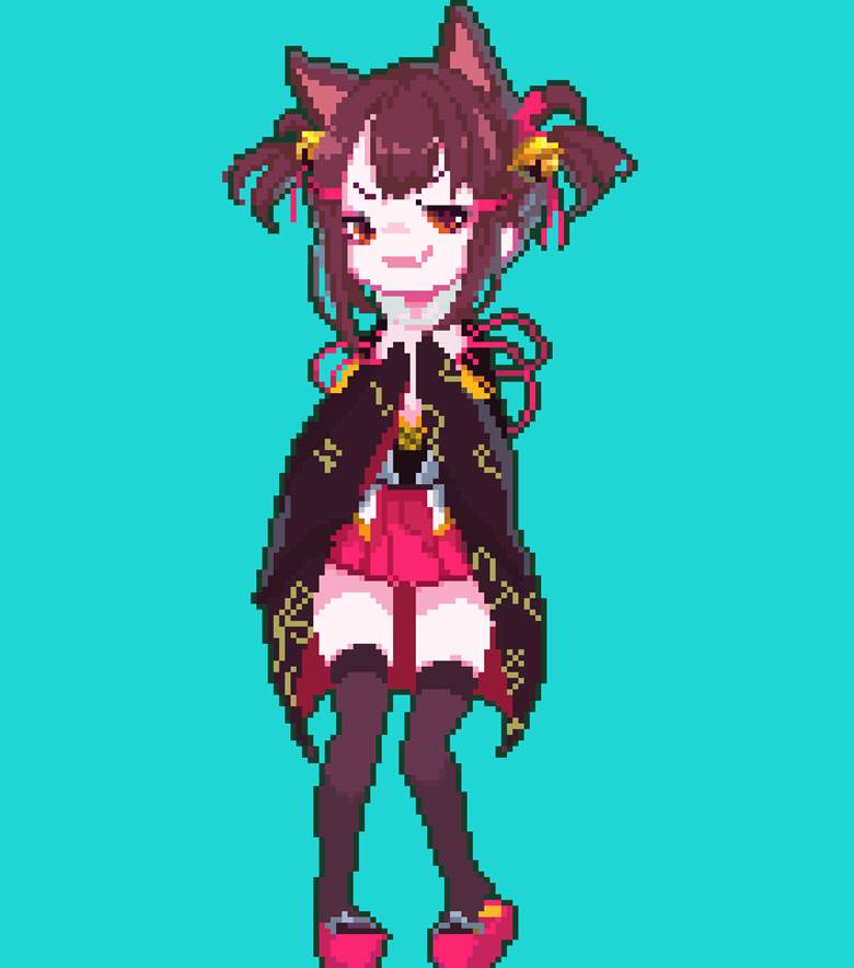 akagi, Azur Lane, pixel art, animal ears, loli, little girl, Akagi (Azur Lane)