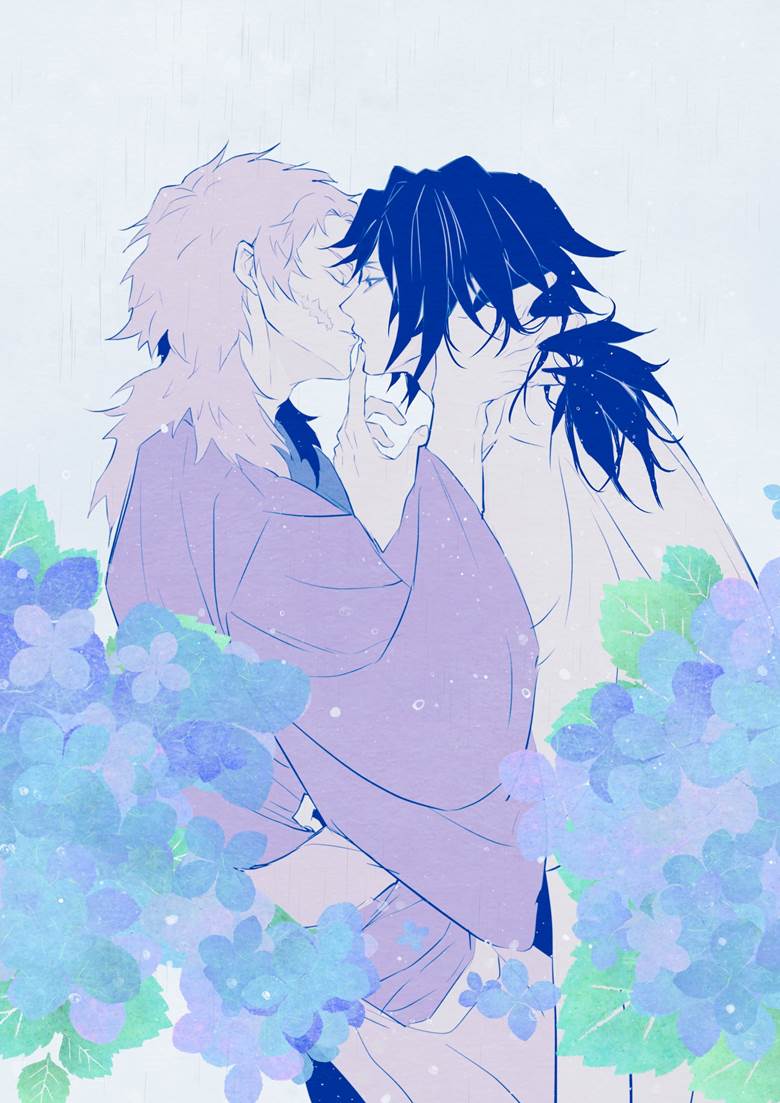 Sabito/Giyu, Kimetsu no Yaiba BL fanwork, Demon Slayer BL fanwork 500+ bookmarks, hydrangea