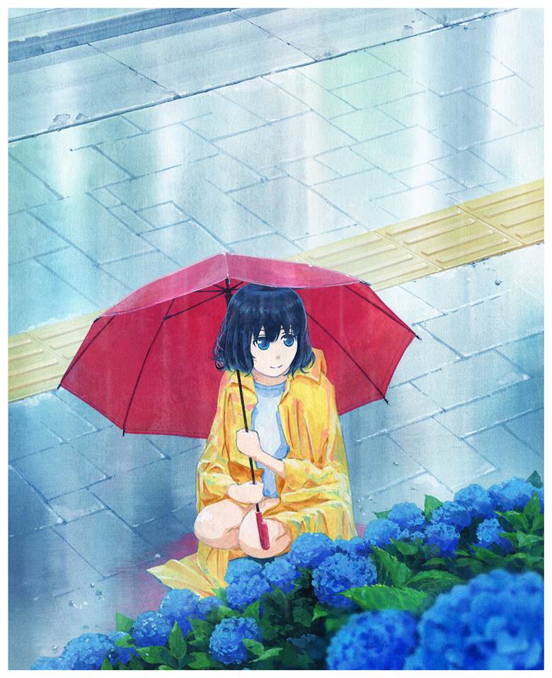 雨の日|さゐとうみずき的打伞的人物插画图片