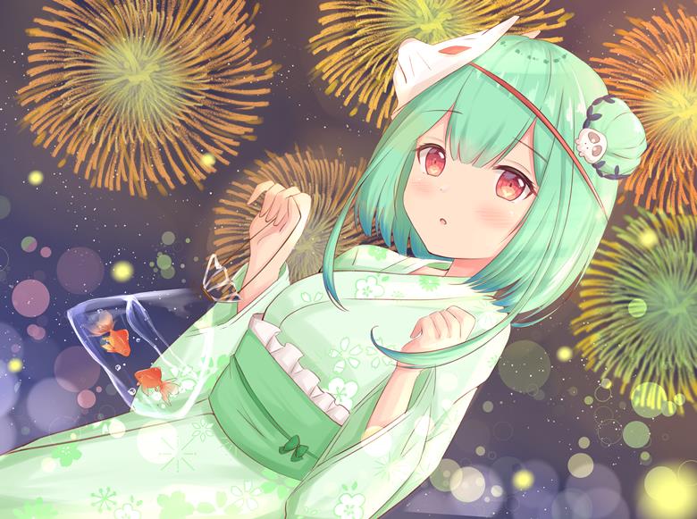 Rushia Uruha, Hololive, virtual youtuber, virtual YouTuber, summer festival, fireworks, yukata, loli