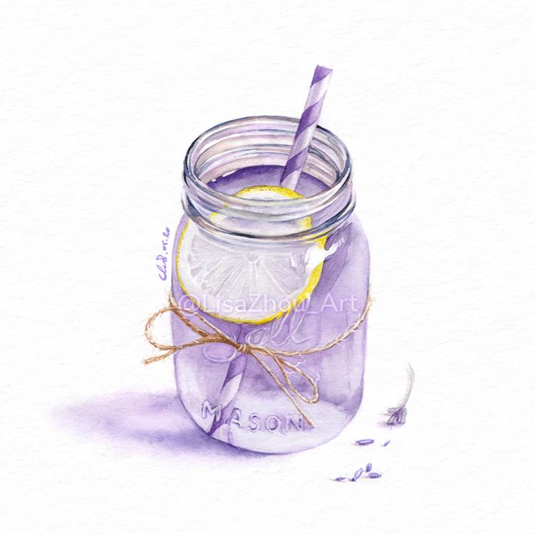 lavender, lemonade, hand drawn, watercolor, food porn, food, traditional, transparency, beverage