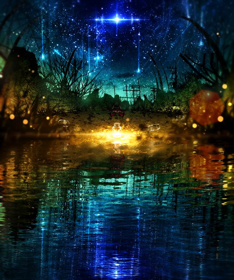 原创, background, 风景, 原创, fantasy, starry sky, night sky, water surface, water