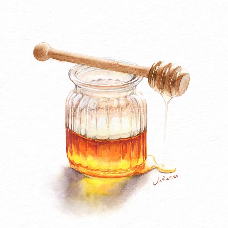 hand drawn, watercolor, food porn, 食物, 手绘, transparency, honey, glass