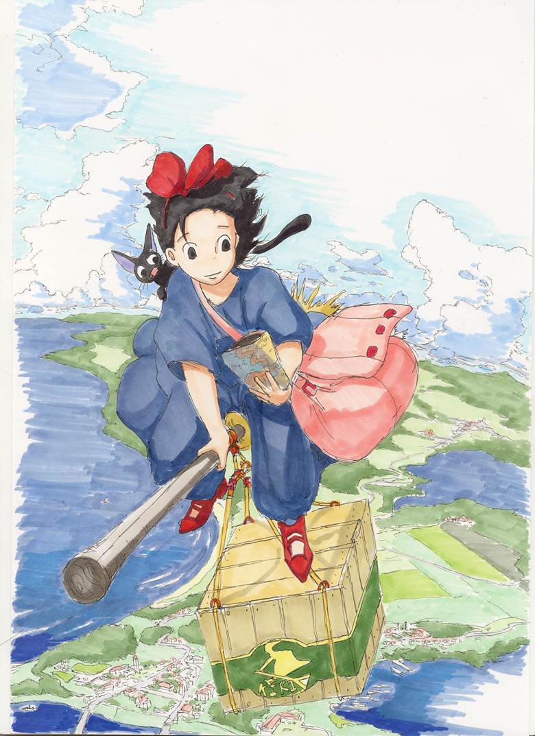 Kiki's Delivery Service, kiki, Jiji, ghibli, copic, black dress