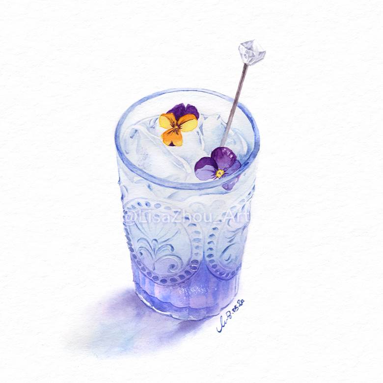 hand drawn, watercolor, food porn, 食物, 手绘, transparency, beverage, purple, blue