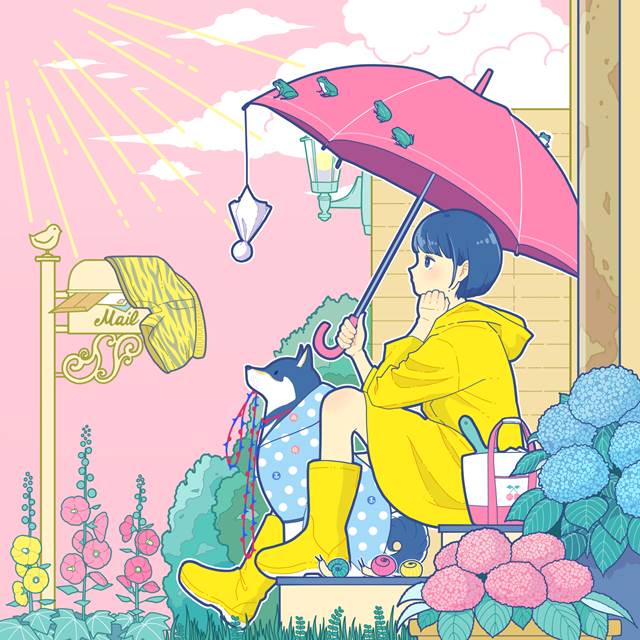 原创, 女孩子, shiba inu, 伞, 紫阳花, rainy season look, dog and girl, raincoat, Teru teru bozu, Original 500+ bookmarks