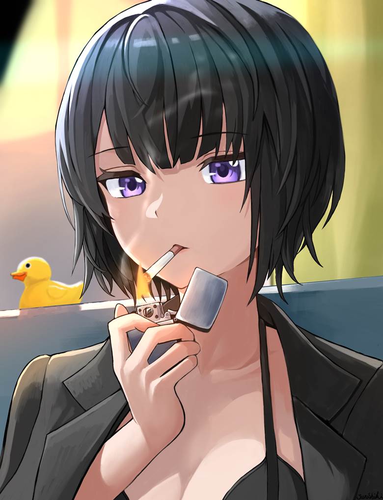 徒労|JunShiki的吸香烟的人物插画图片