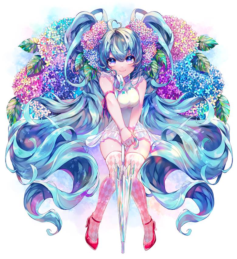 初音未来, 紫阳花, VOCALOID 1000收藏, 卧槽好可爱, 初音未来与花