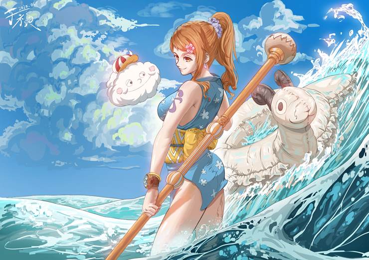 One Piece, Pirate King, Straw Hat Pirates, Wano Country, refreshing, water surface, nami, girl