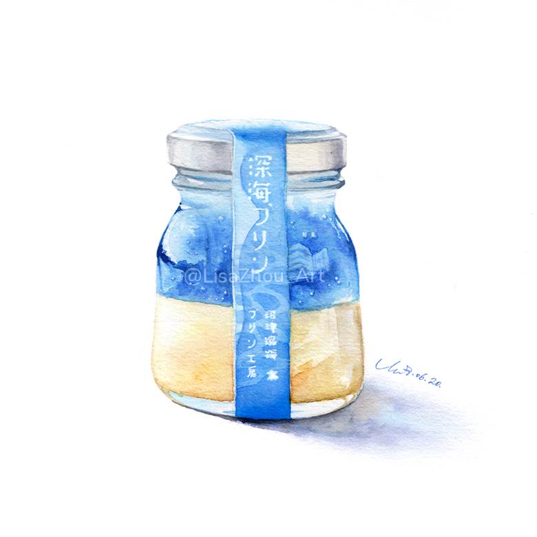 布丁, hand drawn, watercolor, food porn, 食物, 手绘, dessert, transparency