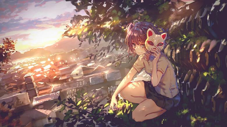 夕妖晚谣,夕景,想哭的我戴上了猫的面具,晚景,虚拟主播图片