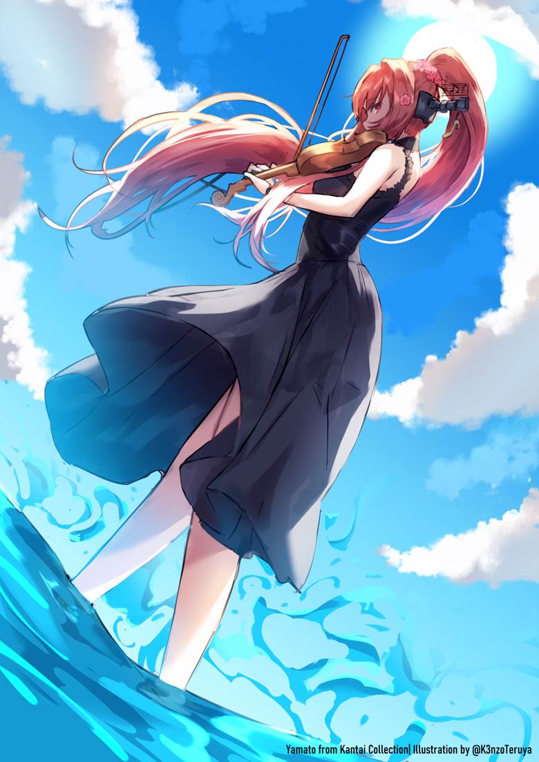 Kantai Collection, Kancolle, Yamato (Kantai Collection), ship-girls in casual wear, beautiful girl, girl, illustration, background, scenery, summer