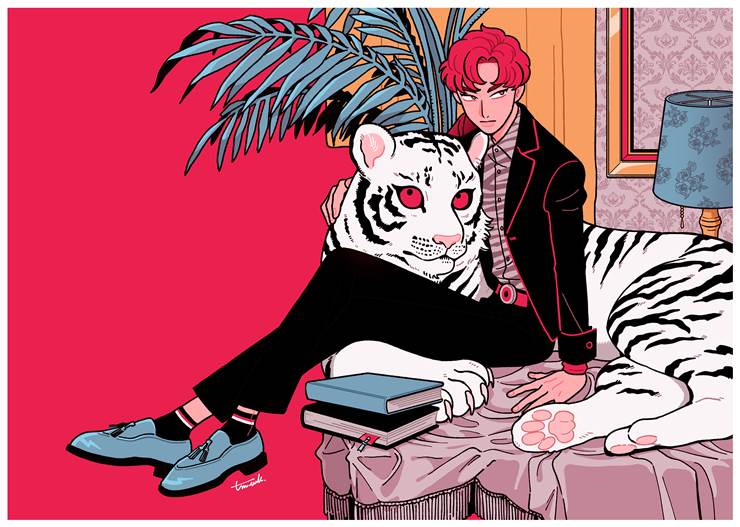 虎|插画师ともわか的白虎插画图片