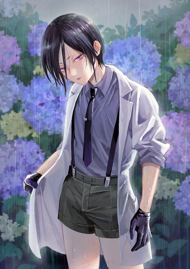 刀剑乱舞, 药研藤四郎, 紫阳花, rain, white coat, Touken Ranbu 1000+ bookmarks