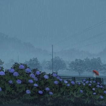湿った公园の香り|ゲン助的紫阳花插画图片
