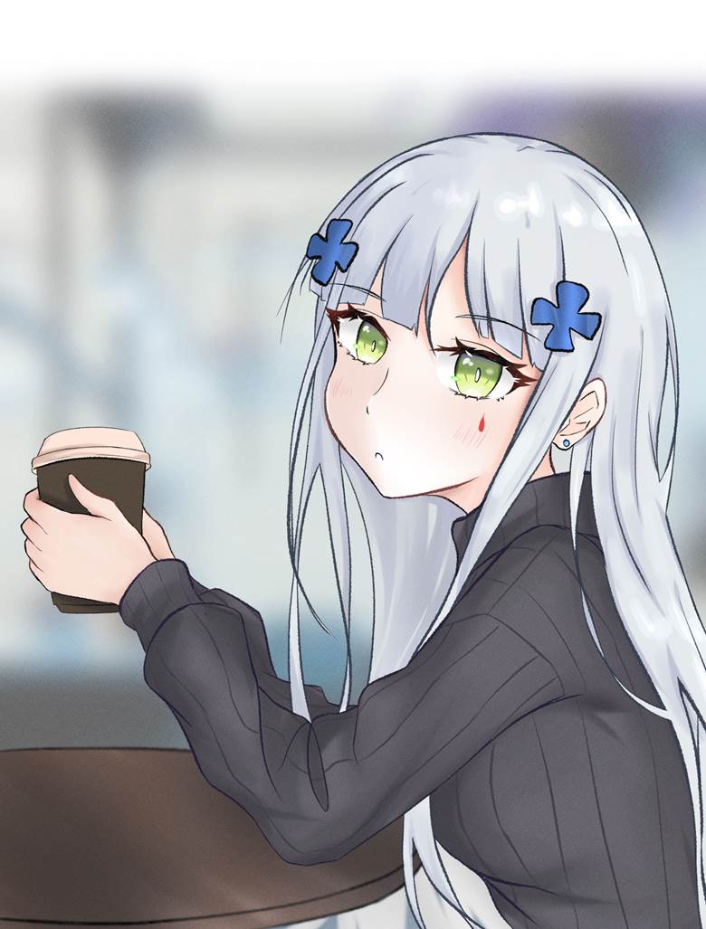 HK416ちゃん|Hishino的喝咖啡的少女插画图片