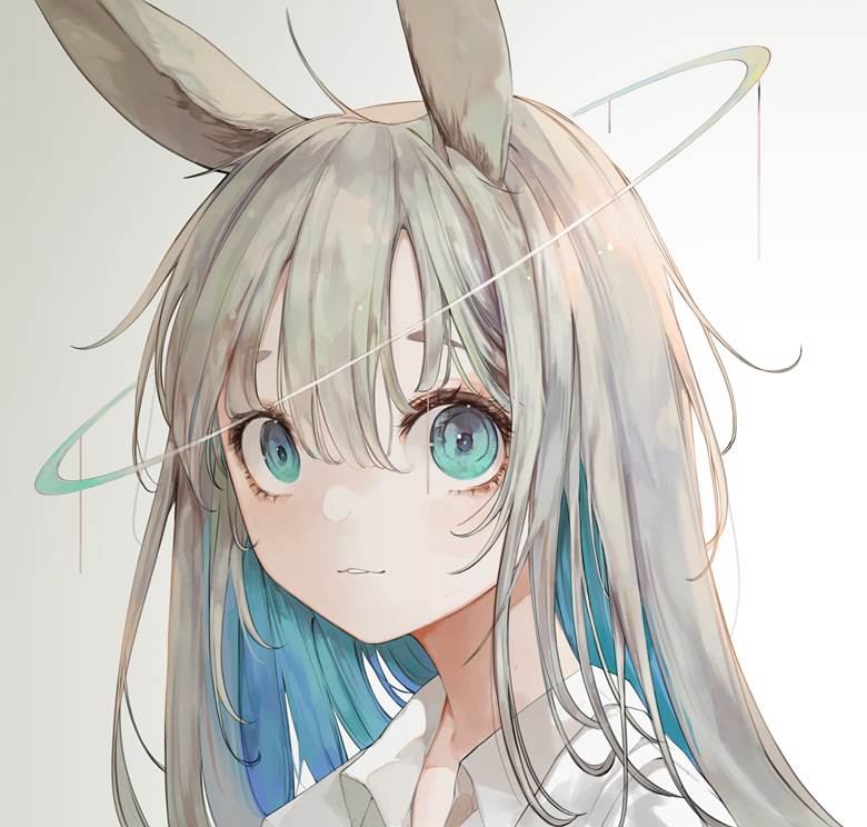 插画, 女孩子, creation, young girl, 白发, 兔子, blue eyes, inner color, bunny ears