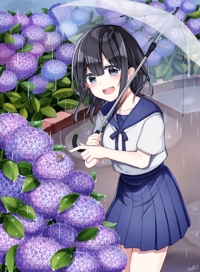 original, girl, creation, high school girl, uniform, sailor uniform, rainy season, hydrangea, Original 100+ bookmarks, rainy season look