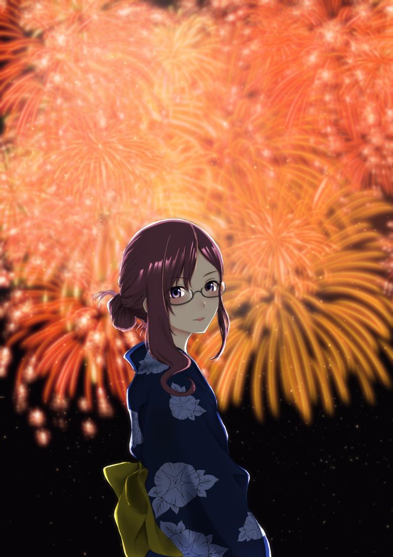 偶像大师 灰姑娘女孩, The Idolmaster: Cinderella Girls Starlight Stage, 八神牧野, 眼镜, 焰火, yukata, summer festival