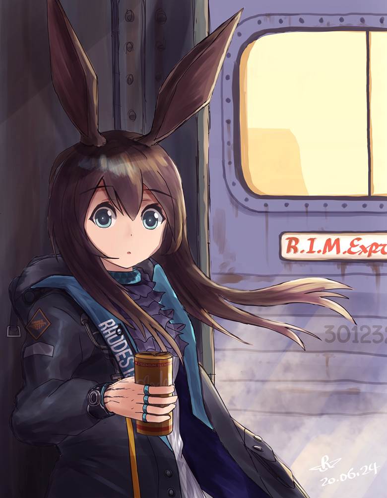 Retro Style Amiya|Ratte的喝咖啡的少女插画图片