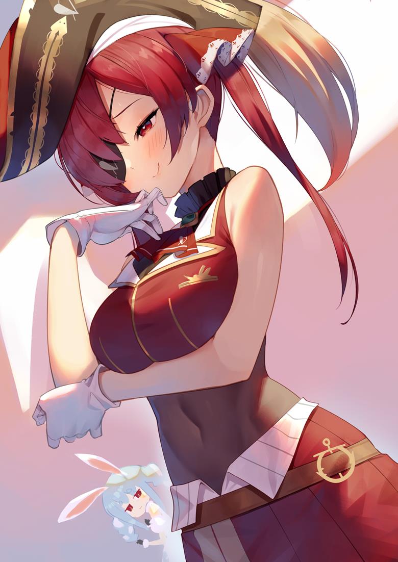 Hololive, Houshou Marine, Usada Pekora, 虚拟youtuber, 手套, boobs squeezing, 肚脐, Virtual YouTuber 10000+ bookmarks