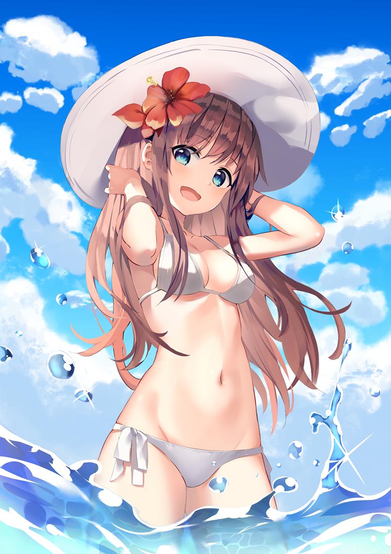 泳装, 原创, 女孩子, sea, 插画, 好想用手指戳一下肚脐, 扶桑花, 让人想脱掉的胸罩, 魅惑的乳沟, 原创5000users加入书籤