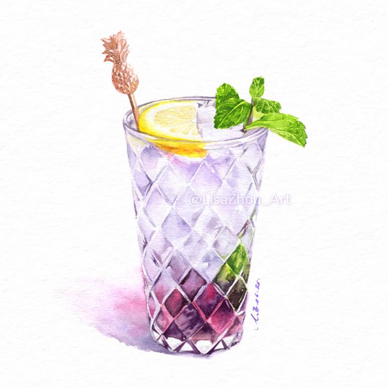 hand drawn, watercolor, food porn, 食物, 手绘, beverage, cocktail, fruit, transparency