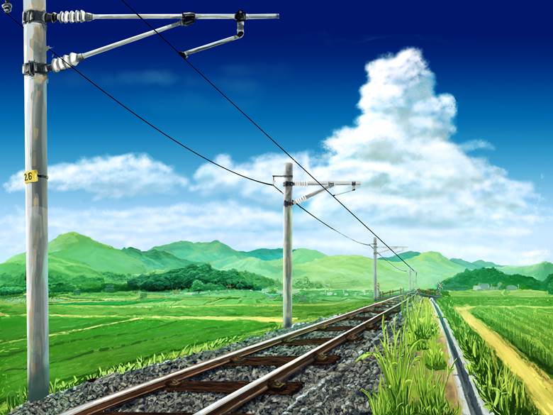 风景, 积雨云, country, rail line, overhead wires, 夏日天空