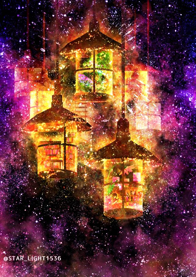 插画, 原创, lamp, 女孩子, 风景, Original 300+ bookmarks, 玻璃之中