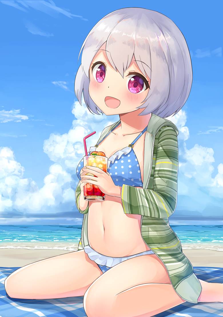 短发, 白发, sea, 比基尼, 泳装, 原创, 原创