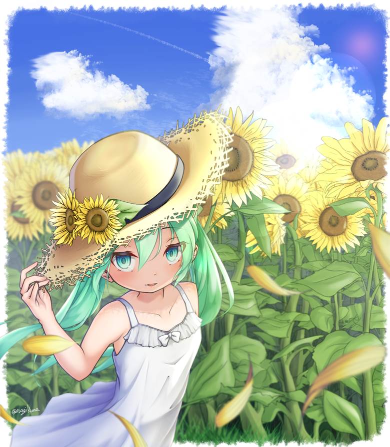 夏っぽい绘を|汐凪るうま的草帽少女插画图片