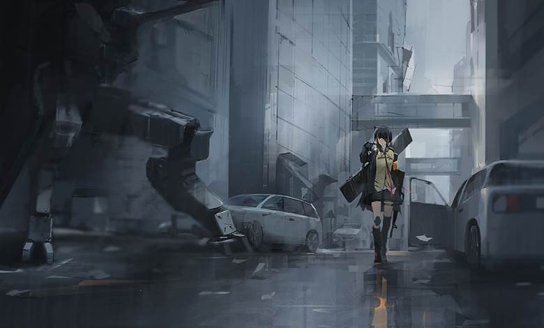 M16A1（少女前线）, 少女前线, greyscale, Girls' Frontline 1000+ Bookmarks, city
