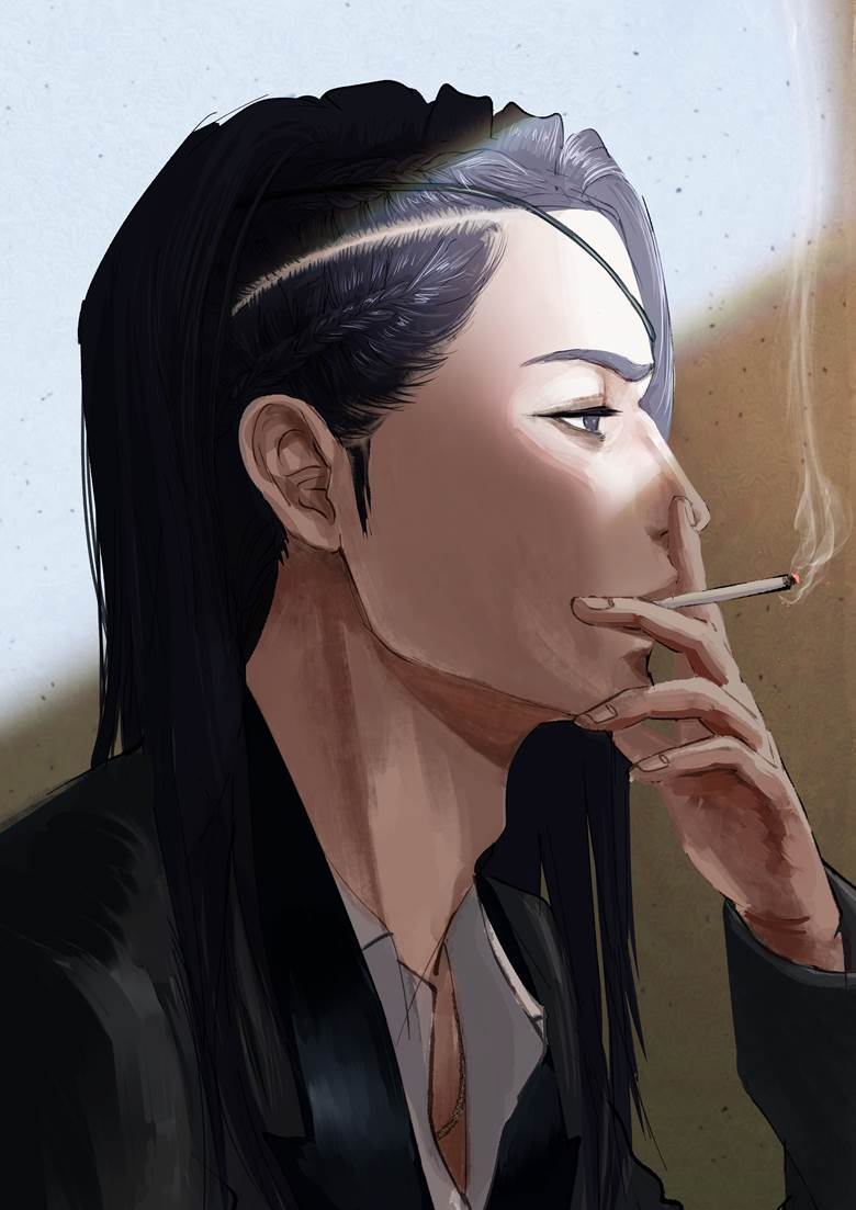 编み込み兄さん|ルカ的吸香烟的人物插画图片