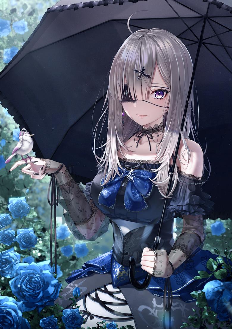 Kana Sukoya, 彩虹社, 哥特萝莉, rose, 虚拟youtuber, 眼罩, parasol, 穿洞, Virtual YouTuber 5000+ bookmarks