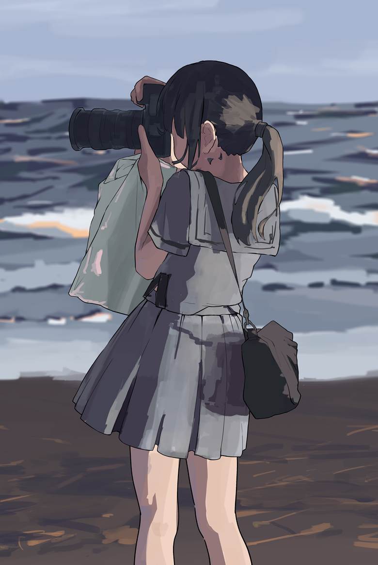 海辺|リリス的水手服少女插画图片