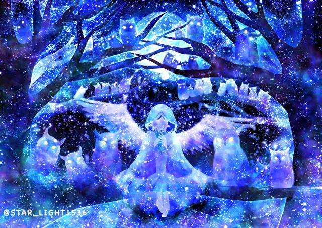 illustration, original, owl, girl, forest, cape, Original 500+ bookmarks