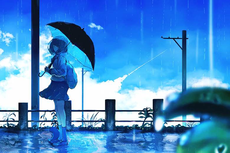 青/rain|さなせ的打伞的人物插画图片