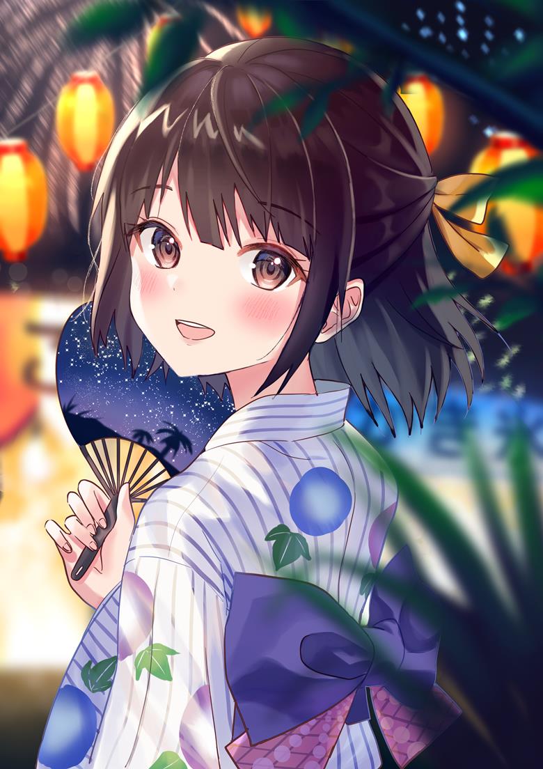 原创, 女孩子, yukata, summer festival, 焰火, half-up hairstyle, uchiwa, 回眸, 原创1000users加入书籤