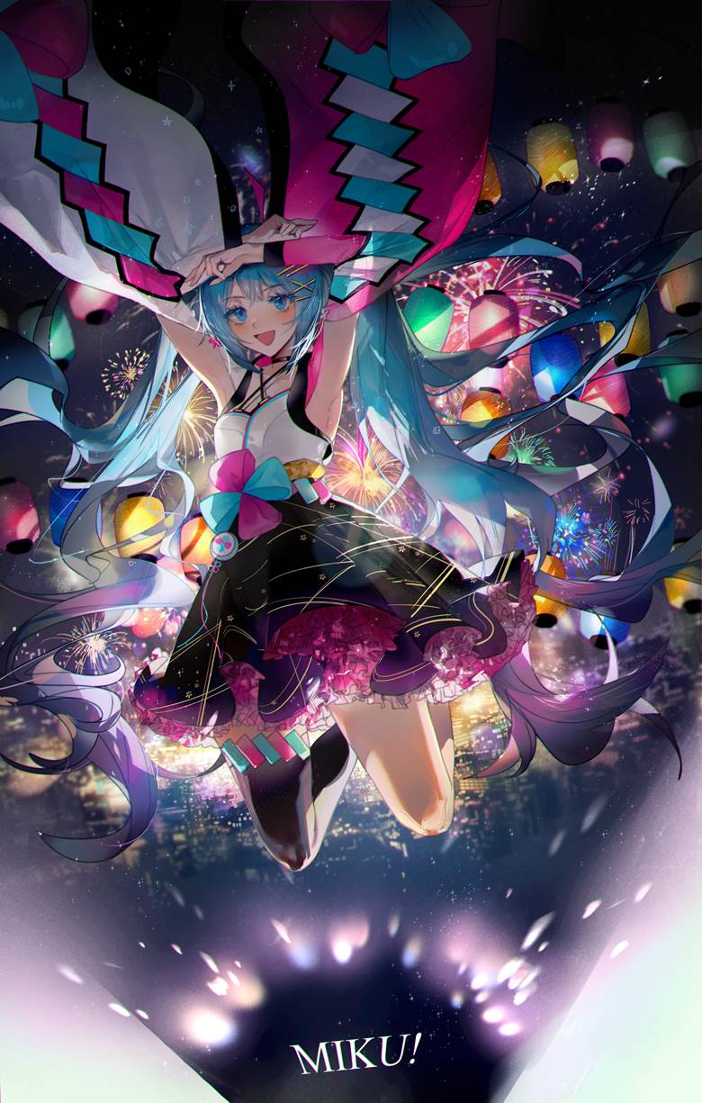 hatsune miku, Magical Mirai 2020, fireworks, paper lantern, Vocaloid 1000+ bookmarks