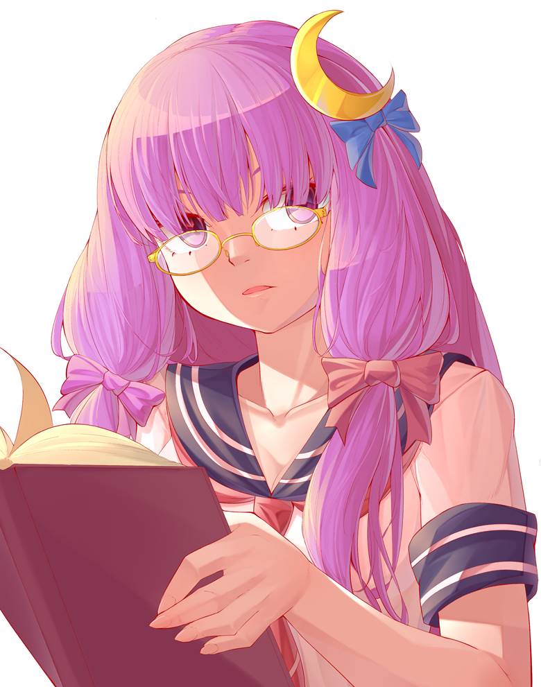 女孩子, 帕秋莉, 东方Project, 东方, 帕秋莉·诺蕾姬, 水手服, 眼镜