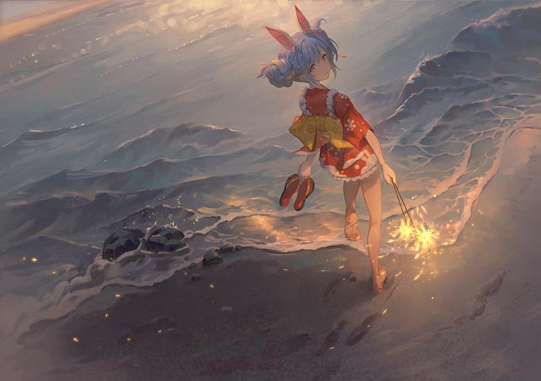 Usada Pekora, Pekora Usada fanart, Hololive, 脚底, 虚拟youtuber, 赤脚, 脚指, 海滩, Virtual YouTuber 5000+ bookmarks