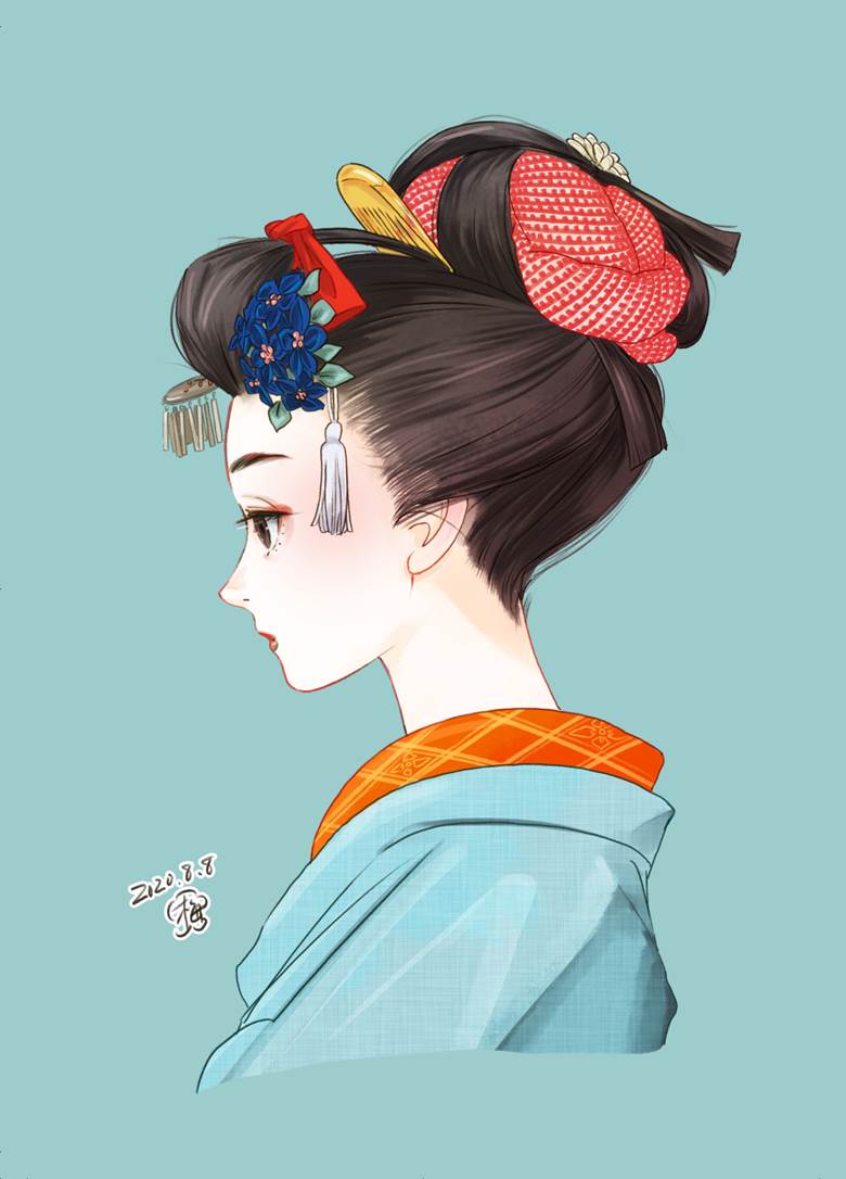 鸳鸯髷|うめこ的和风大图插画图片