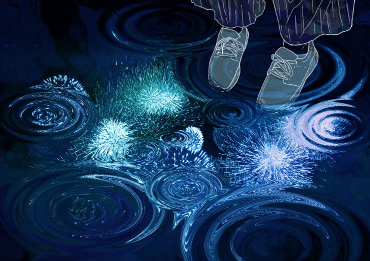 风景, background, boots, 夏天, night sky, water surface, night, 焰火, Yorushika